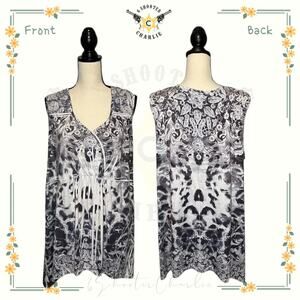 Cato Woman's Size 18/20W Black White Abstract Print Sequined Stretch Tank Top